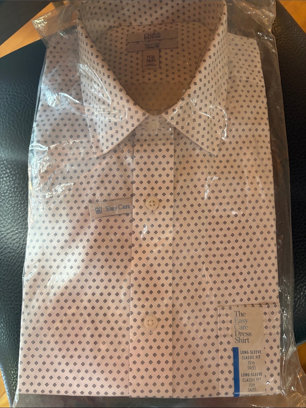 croft & barrow Pink Dress Shirt with Navy Micro Diamond Pattern
